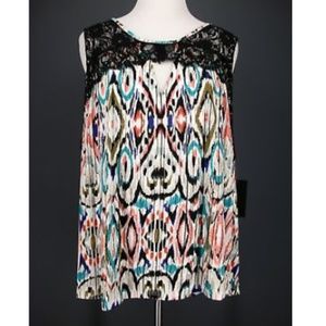 WANT AND NEED Top 3X Ikat Slub Knit Lace Accent